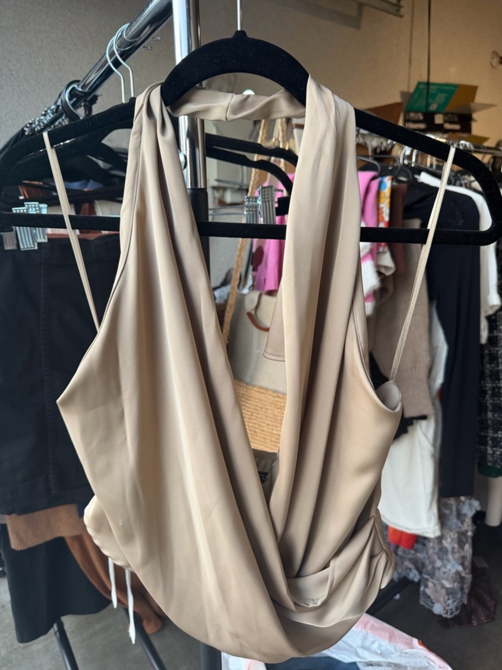 Zara Drape Front Halter Top in Taupe